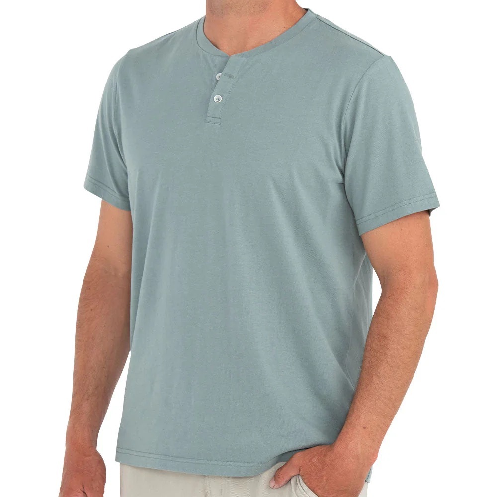 Free Fly Men’s Blue Bamboo Heritage Short Sleeve Henley Large Casual Coastal. 1